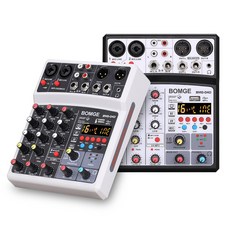 BOMGE 04D 블루투스 4 채널 DJ 오디오 사운드 믹서 믹싱 콘솔(USB 인터페이스 포함) 48V 팬텀 전원 입력 녹음 라이브 스트리밍 노래를 위한 16개의 에코 효과, WITE