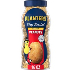 PLANTERS Salted Dry Roasted Peanuts 파티 Snacks Plant Based Protein 16oz (1 Jar), 1개