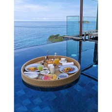 라탄트레이 수중 테이블 다과상 티타임 리조트 풀빌라
