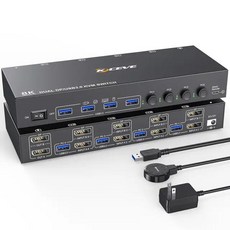 KCEVE KVM 스위치 디스플레이 포트 2 개 USB 3.0 스위처 4 DP 컴퓨터 공유 모니터 4K 60Hz 지원, [01] US plug