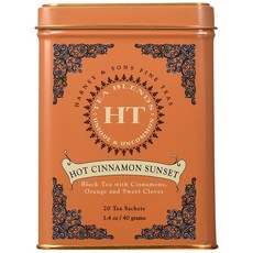 하니 앤 손스 티 20티백 3팩 핫 시나몬 선셋 틴 블랙티 Harney & Sons Caffeinated Hot Cinnamon Sunset Black Tea 20 Count Pack of 3, 40g, 3개, 20개입