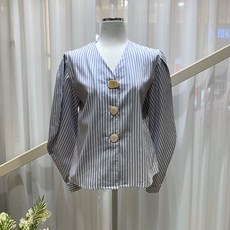 밀스튜디오 스트라이프 퍼프 소매 블라우스 LM3BLD811 (2COLOR) 줄무늬 셔츠 브이넥 포인트 패턴 남방