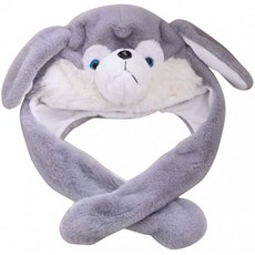 Amosfun Pop Up Eares Hat Plush Huskie Animal Hat Moving Jumping Earmetic Airbag Warm Cap Toys 선물 생일 축하 카니발 파, 단일옵션