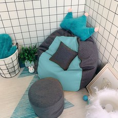 빈백 쇼파 모찌쇼파 다다미 싱글 거실 방 작은쇼파 인기스타일 편리한 ., T03-에메랄드 딥그레이 배색 라지(페달+베개