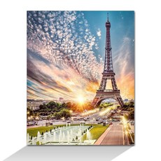 DIY 3D 보석십자수 세트 캔버스형 50 X 40 cm 비즈 큐빅 풍경 명화 구슬, 밝아오는 에펠탑, 1개