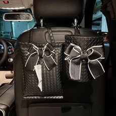 차량용 꾸미기 리본 쓰레기통 수납통 휴지 티슈 케이스 세트, 화이트, 1개