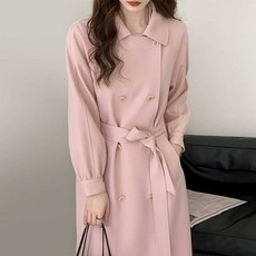핑크트렌치코트 슬림 패션 코디 윈드 벌룬 루즈핏 벨티드