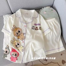 LABUBU 라부부 어린이 잠옷 여름 신상품 구름솜 여자 어린이 반팔 반바지 귀여운 잠옷 세트 야외 S466