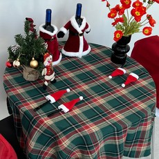 쿠이시 크리스마스 체크 테이블보 식탁보 커버, 그린 체크, 140 X 140 (2~4인)