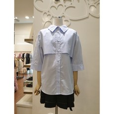 샤틴 카라넥 5부소매 셔츠형 블라우스