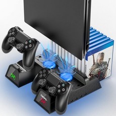 플레이스테이션 4PS4 슬림PS4 프로용 OIVO PS4 스탠드 쿨링 팬 스테이션 듀얼 컨트롤러 EXT 포트 충전기 도크 및 12개의 게임 슬롯이 있는 프로 버티컬, 플레이스테이션 4PS4 슬림PS4 프로용 OIVO PS, 1개