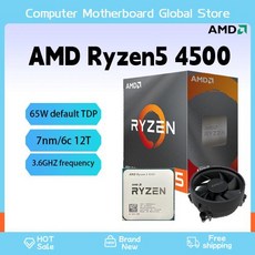 AMD Ryzen 5 4500 R5 4000 시리즈 CPU 프로세서 3.6GHz 6 코어 12 스레드 65W 소켓 AM4 박스 Wraith 스텔스 쿨러 포함 패키지 - cpu5600