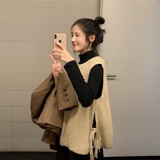 안나리야 루즈핏 라운드넥 옆트임 니트 조끼 SH