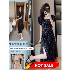스퀘어넥 플라워 프린트 원피스 여성쉬폰여름원피스 시원한여름원피스 플리츠미 원피스