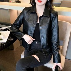 가을 가죽 자켓 여성 짧은숏 라이더 바이크 코트, 1개, L은 105-115파운드를 권장합니다. 블랙 코튼 버전