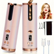 무선 자동 헤어 컬러 휴대용 USB 충전식 헤어 컬링 봉 여성을 위한 선물 어머니의 날 선물, 01 분홍색