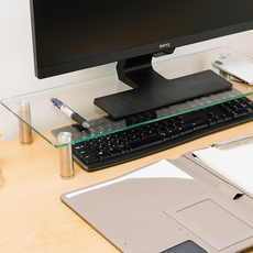 깔끔하고 세련된 투명한 강화유리 모니터 받침대 튼튼한 노트북 거치대 다용도 선반 높이조절 미끄럼방지, 중 (560 × 240)