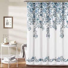 Lush Decor Tanisha 샤워 커튼 너비 182.9cm x 길이 72 72인치 블루 그레이 - 라이트 플라워 덩굴 프린트 아름답고 우아한 꽃무늬 모던 팜하우스 코티지