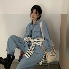 지앤유 데님 점프수트