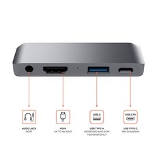 USB/C허브 USB-C DockingStation아이폰사용가능 iPad Pro11/12.9평평한판 플러그 USB/HDMI3.5mm이어폰 변환잭, C01-0.01m, T02-그레이(USB-C4개의기능을하나로)Docking