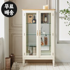 뉴렌 마호가니 원목 엔틱 유리 장식장 4단 술장 진열장 거실(900아이보리), 아이보리 - 빈티지장식장