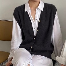 KDNC 여성 추동 니트 조끼 루즈핏 단추 베스트 아우터 카디건