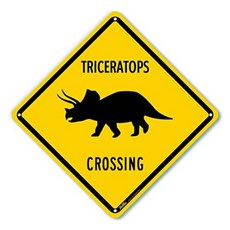 PetKa 간판 ​​및 그래픽 PKAC-0162-NA_ "Triceratops Crossing"알루미늄 간판 노란색 배경의 검은 색 텍, 단일옵션