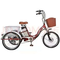 세발 전기 자전거 어르신 성인용 전동 이동 장바구니 노인 명절 할아버지 할머니 효도 선물, 48V12A 배터리 레드