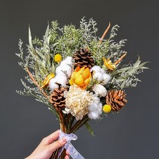 유칼립투스부쉬조화 유칼립투스모종 유칼립투스디퓨저 말린꽃 프리저브드꽃다발 장식품 목화꽃 진짜 데이지 솔방울 슬드거치대 벽, 귤풍하 _목면 _영생 베이지 수국
