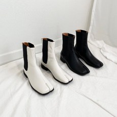 사각코 배색 밴드 타비 플랫앵클부츠3cm
