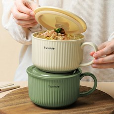벨리오 전자렌지용 라면용기 계란찜기 뚜껑 세트 머그형, 그레타 라면기 (양수 올리브), 1개