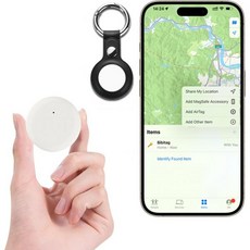 비비태그 블루투스 트래커 태그 및 키 파인더 Apple 나의 찾기 iOS 전용 와 함께 작동 열쇠 가방 지갑 여행 가방을 위한 물품 찾기.교체 가능한 배터리 검은색 가죽 케이스, 1개