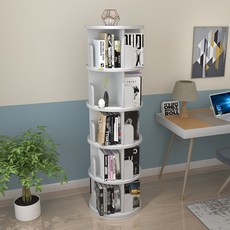  조립식 회전 책장 책꽂이 DIY 수납 360도 원목 화이트 이동식 홈오피스 인테리어, 화이트 2단 