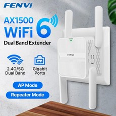 WIFI 와이파이 무선 랜 확장기 증폭기 부스터 증폭확장기 리피터 신호 인터넷 핫스팟 라우터용 연결 FENVI 듀얼 밴드 2.4G 및 5GHz 4 * 2dbi 802.11AX 기가, 1개, 1) 미국 플러그