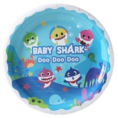 [해외배송] 베이비 샤크 파티 아이디어샤크 베이비 생일 파티 종이 접시 식기 장식품 배치 용품, 단일옵션, 블루 9 인치 23cm 종이 접시 8 개