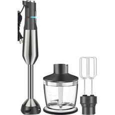 몰입형 블렌더 RPM 16000±10 스크래치 방지 핸드 15개의 스피드 및 터보 모드 믹서 3-in-1 헤비 듀티 구리 모터 스테인리스 스틸 스마트 스틱 에그 비터 초퍼 포함, Grey