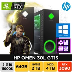 HP OMEN 30L GT13 인텔 i9-11900K RTX3090 윈도우10프로 게이밍 배그 메타버스 고사양 고성능 컴퓨터 PC, 64GB/SSD2TB/HDD4TB/윈도우10프로