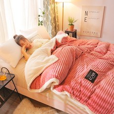 겨울이불 융 두꺼운 탈부착가능한 외투 양면융 보온이불 커버이불 합일, C06-팥고물
