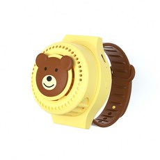 ANKRIC 날개 없는 시계 선풍기 USB 충전 휴대용 캐릭터 미니 모기퇴치 밴드 선풍기, 노란색