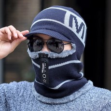 겨울모자남 귀모자남 겨울 기모모자 목둘레일체타기 가을/겨울 목 보호대 니트모자 네이비 프리사이즈(기모 더두께)