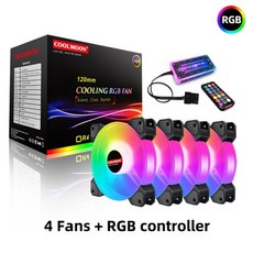 쿨링팬 컴퓨터팬 컨트롤러 3핀 후면 냉각팬 Coolmoon rgb 쿨러 pc, 4팬(rgb 포함)