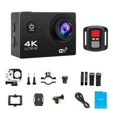 액션 캠 스포츠 방수 카메라 울트라 HD 와이파이 2.0 인치 170D 헬멧 비디오 녹화 리모컨 4K 30fps, 1) Black, 1개