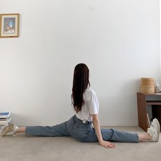 잇진 여성 3단 맞춤 기장 빅사이즈 하이웨스트 스판 밴딩 일자 청바지 (150cm ~ 165cm 2XL)