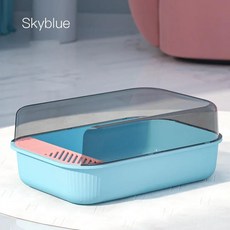 반려동물용 대용량 고양이 쓰레기 상자 반려동물 변기 물튀김 방지, 1.Sky Blue, 1개