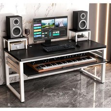 미디데스크 작곡 음악 작업 책상 편곡 테이블, 조립식, H. 화이트 + 블랙 160 x 60 x 83, 1개