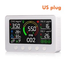 투야 와이파이 스마트 공기질 모니터 CO2 PM2.5 PM1.0 TVOC 포름알데히드 감지기 온도 습도 정확한 NDIR CO2 센서, [02] US Plug, 1개