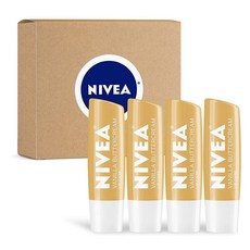 NIVEA 바닐라 버터크림 립 케어 부드러운 입술을 위한 올데이 모이스처라이징 립밤 4.8g(0.15온스) (4팩), 1개