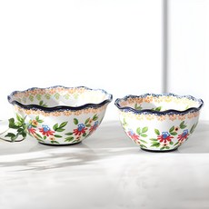 MAISON OBJET Praca波蘭風陶瓷荷葉邊大碗組, 海花, 飯碗+大碗, 1組