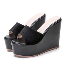캐주얼 심플 웨지 통굽 슬리퍼 14cm