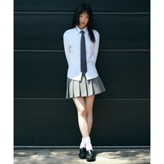 무신사스탠다드 여성 로 라이즈 플리츠 미니 스코츠 멜란지 그레이